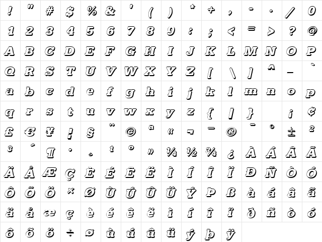 AstridBeckerShadowW BoldItalic  glyph index