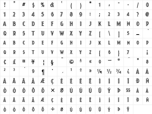 JuanitaXiloITCCd TT Regular  glyph index