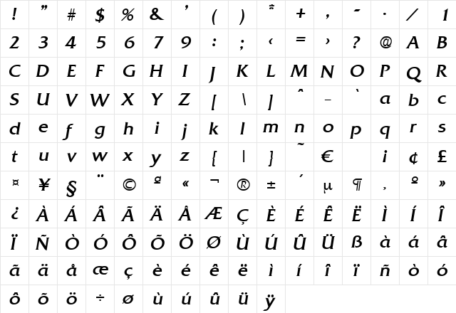 Quadrat-RegularIta Regular  glyph index
