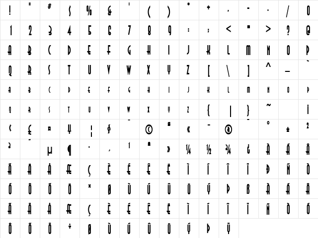 Asia Thin Bold  glyph index