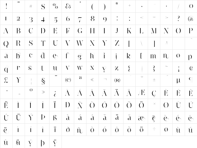 NarzissSwirls Regular  glyph index