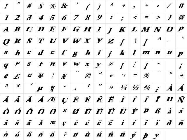 FZ WARPED 41 ITALIC Normal  glyph index