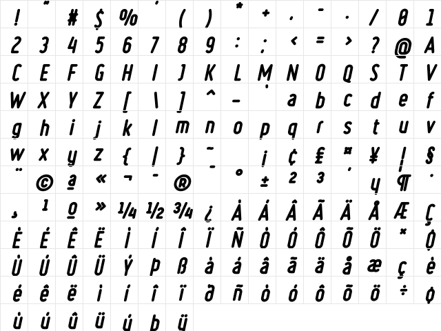 Ruler Volume Drop Shadow Bold Italic  glyph index