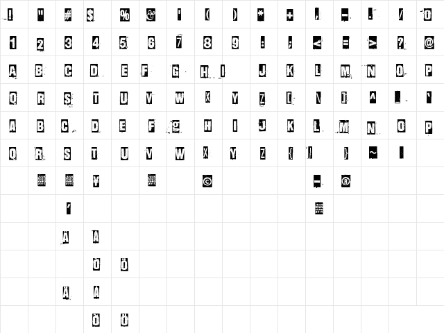Dharma Punk Regular  glyph index