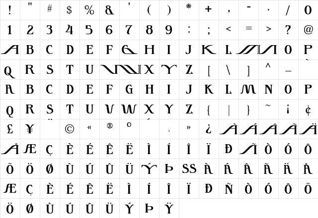 Instant Tunes Regular  glyph index