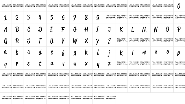 Reklame Script DEMO Regular  glyph index