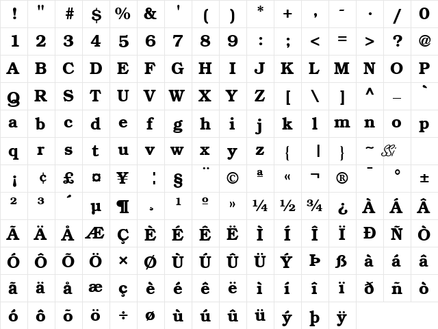 Bookman SSi Semi Bold  glyph index
