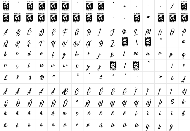 Kinghawk Regular  glyph index