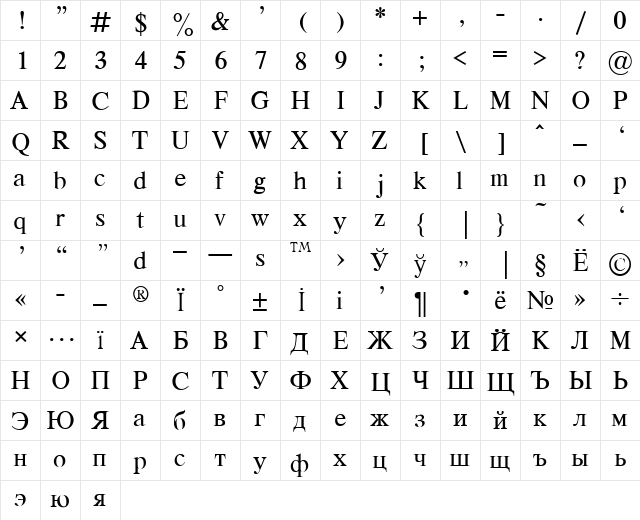 Respect Plain  glyph index