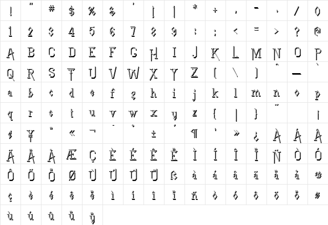 LineDriveShadow Regular  glyph index