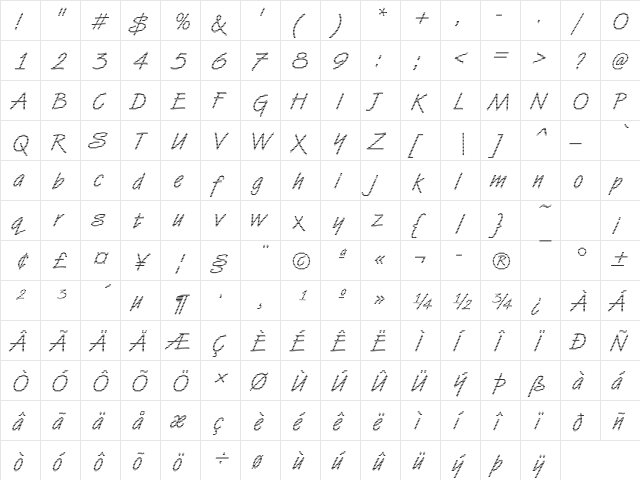 VanDijk02 Becker Regular  glyph index