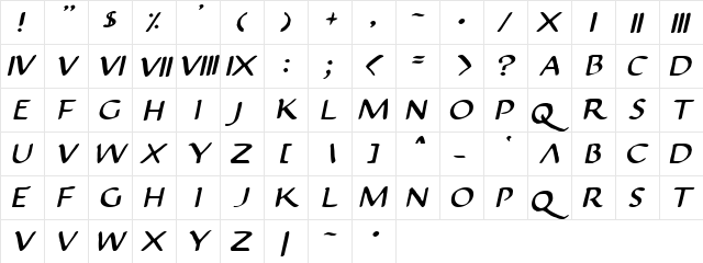 Justinian 2 Italic  glyph index