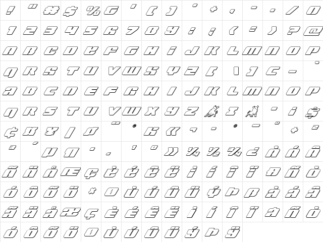 Capricus Outline Italic Outline Italic  glyph index