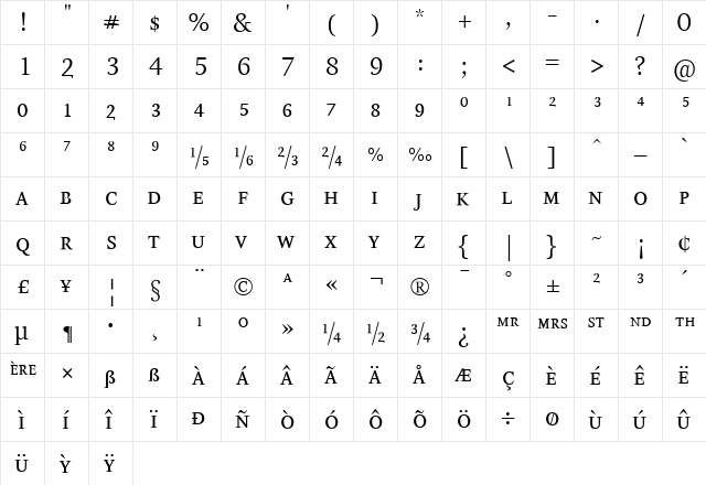 EstaExpert Regular  glyph index