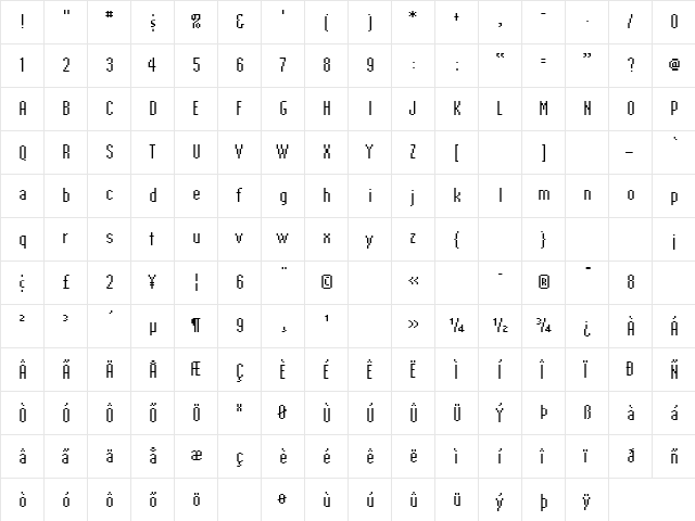 EmperorTen Regular  glyph index