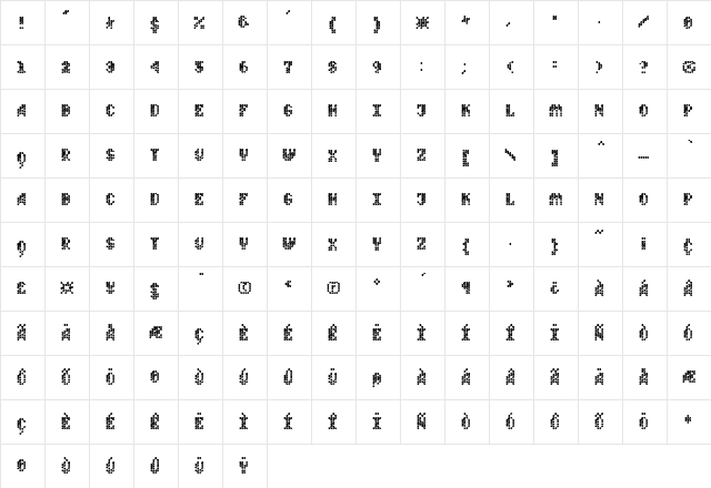 Quad Regular  glyph index