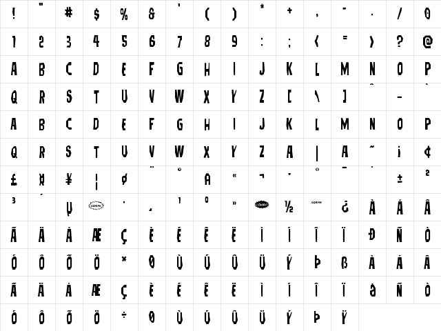 Hitchblock Regular  glyph index