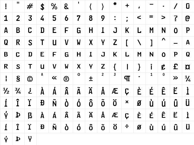 Wagen Regular  glyph index