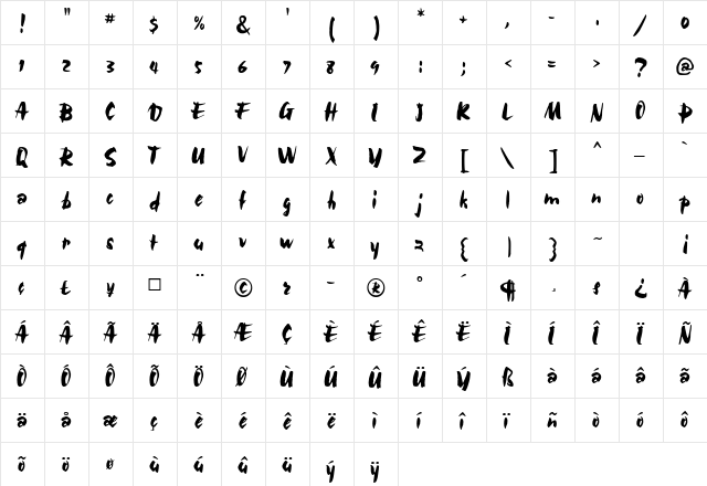 Bolide MF Regular  glyph index