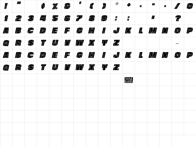 StarsCapsHeavy Italic  glyph index