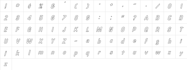 OregonDry Hollow Italic Italic  glyph index