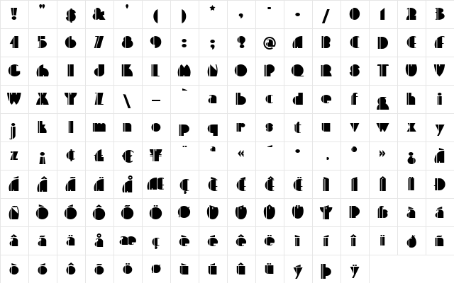 HighFive Regular  glyph index