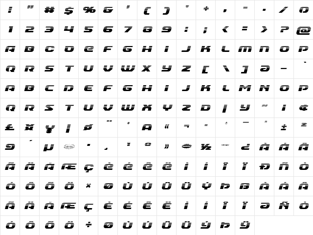 Annapolis Halftone Italic Italic  glyph index