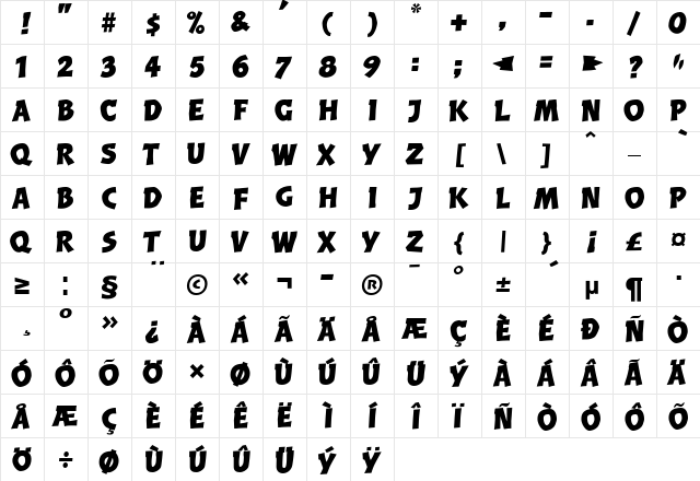 BalderLL Medium  glyph index