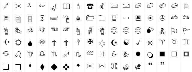 XIngyDings Regular  glyph index