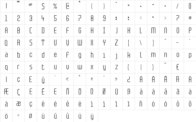 Perkeo Regular  glyph index