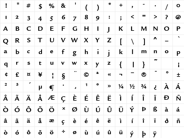 LegacySansITCOS Bold  glyph index