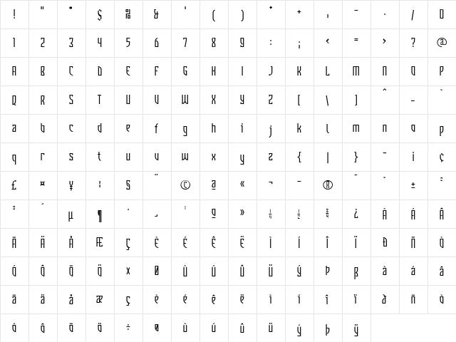 Komunique Regular  glyph index