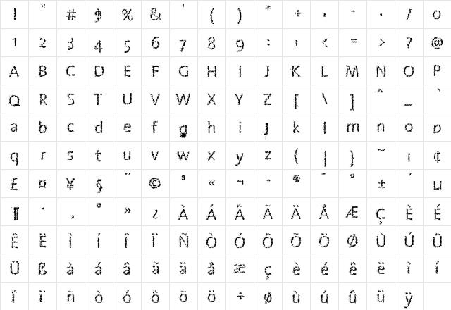 Nebulae Bold  glyph index