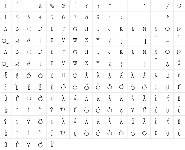 VI University H Regular  glyph index
