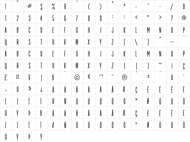 Imperfecto Regular Regular  glyph index