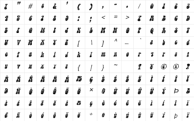 Groovey-Cracked Italic  glyph index