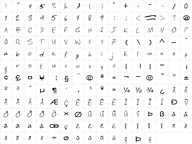 AberaHam9 Regular  glyph index