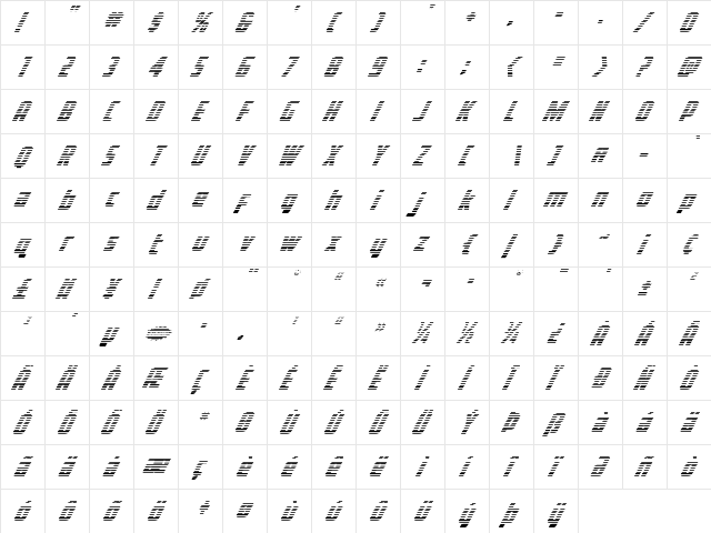 Voyage Fantastique Gradient Italic  glyph index