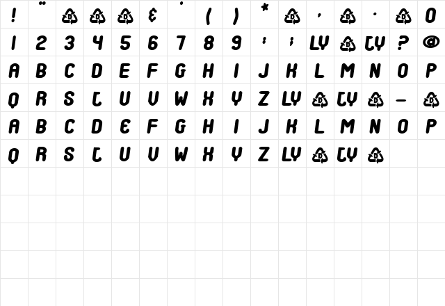 TrainInVain Regular  glyph index