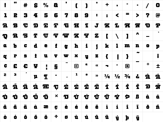 Otis Regular  glyph index