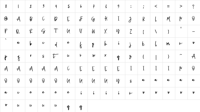 Naycila Regular  glyph index