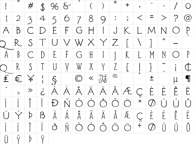 Diehl Deco Regular  glyph index