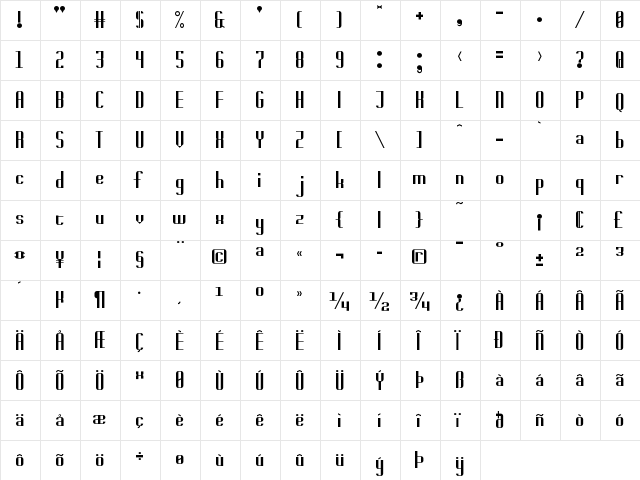 Badwolf Regular  glyph index
