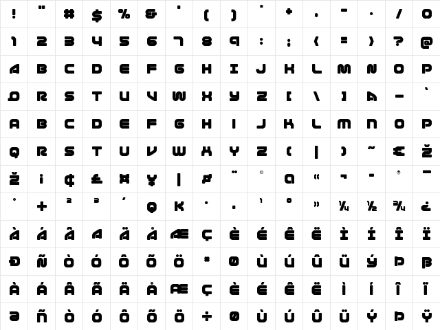 1st Enterprises Regular  glyph index