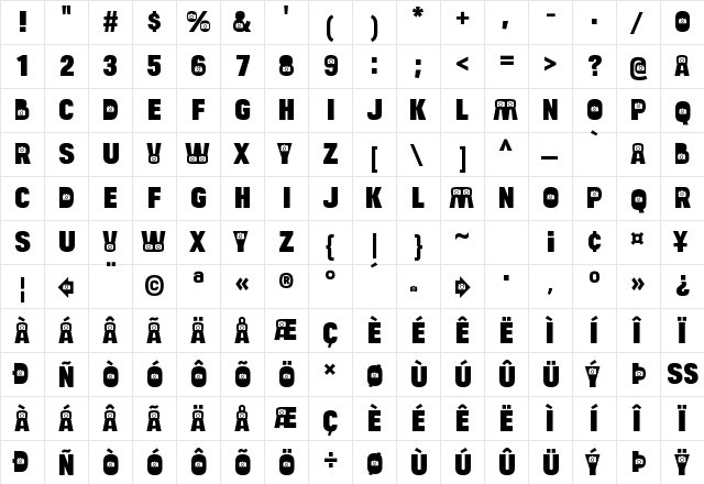 Bulltoad Camera Regular  glyph index