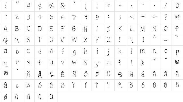 TrainwreckLite Regular  glyph index