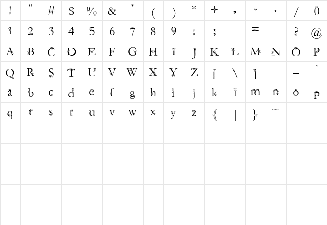 NewFont Regular  glyph index
