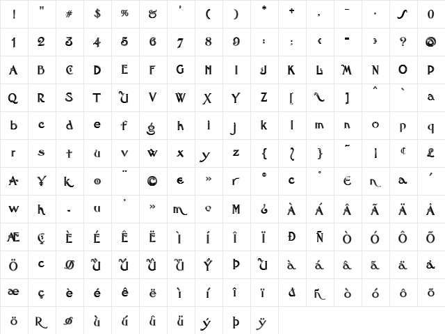 LHF Tyler Inline Regular  glyph index