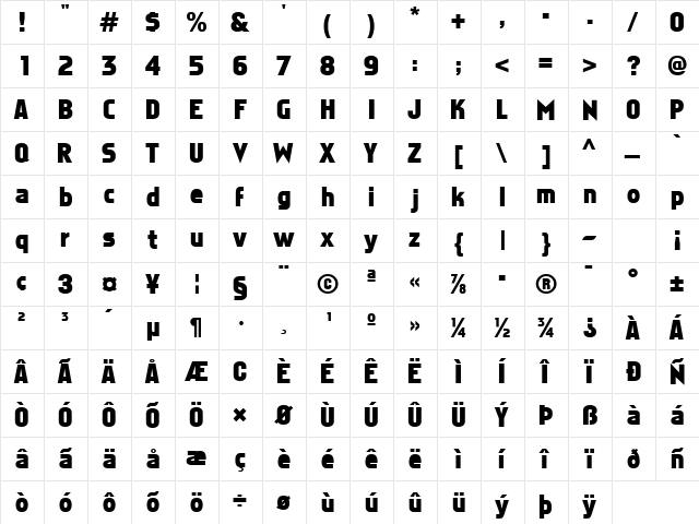 Faktos Regular  glyph index