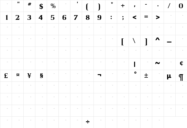 ArgusExBoldTab Bold  glyph index